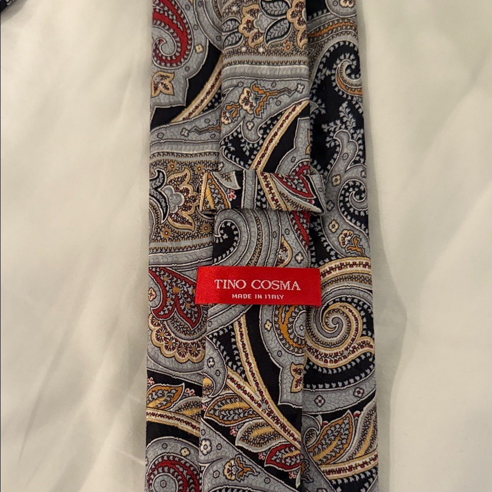 Men's Paisley Silk Tie - Red, Gold, Gray